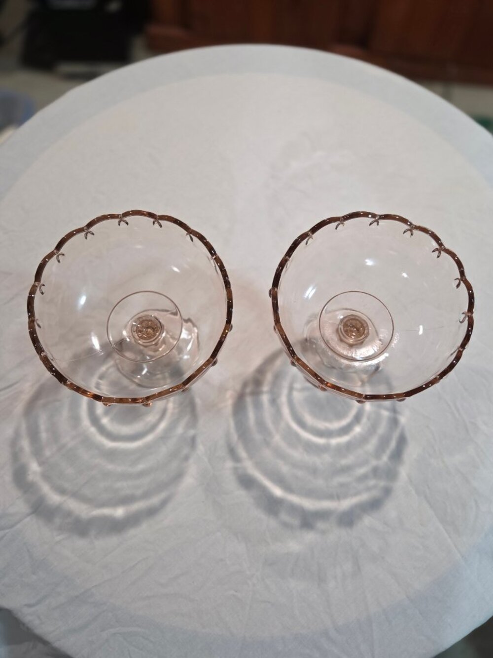 Vintage Indiana Glass Teardrop Pink Satin Pedestal Compote Bowl Pair - Picture 2 of 4